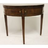 A late 18th century Dutch demi-lune inlaid walnut side table, with two swing out drawers,