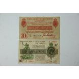 A United Kingdom of Great Britain and Ireland ten shilling note, 93420, John Bradbury,