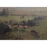 After Lionel Edwards, Colour print, Hunt and Hounds in full chase, 35cm x 49cm,