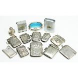 A selection of nine assorted silver vesta cases (some at fault) and other small items,