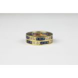 A double sapphire and diamond full eternity ring, set with calibre cut sapphires and diamonds,