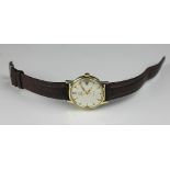 An Omega Geneve gold plated wristwatch, with silvered dial, centre sweep seconds,