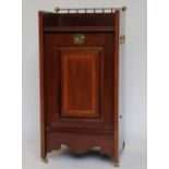 A late Victorian satinwood inlaid mahogany coal purdonium, with brass gallery top,