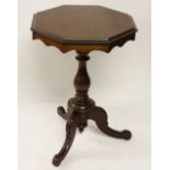 A Victorian mahogany hexagonal top occasional table, with turned column on tripod base,
