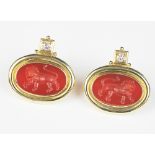 A pair of Elizabeth Gage intaglio set earrings,