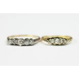 A five stone diamond ring, set in yellow and white metal stamped '18ct PLAT',