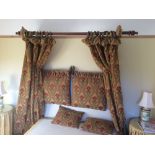 A French Louis 15th style carved gilt wood, gesso and brass double bed canopy,