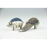 A silver pig pin cushion, Adie and Lovekin Ltd, Birmingham 1906, 3.