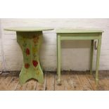 A modern green painted rectangular table, decorated with an elephant, 67cm H x 56cm W,