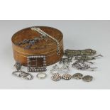 A collection of marcasite and paste set jewellery, to include; a double dress clip brooch,