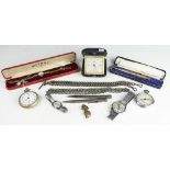 A selection of watches and pencils, to include; a Waltham pocket watch, a chrome cased pocket watch,