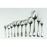 A collection of assorted silver flatware, to include; three fiddle pattern forks, spoons,