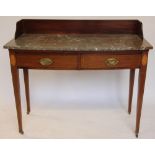 An Edwardian inlaid mahogany bow front wash table by Jas Shoolbred and Co,