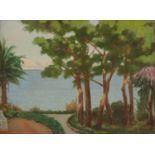 L. JELAQUE OLIO su tela applicato su tavoletta "paesaggio". Sicilia primi '900 Misure: cm 43,5 x 32