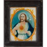 PITTURA su vetro "Sacro Cuore di Cristo". Italia fine '800 Misure: cm 19 x 25