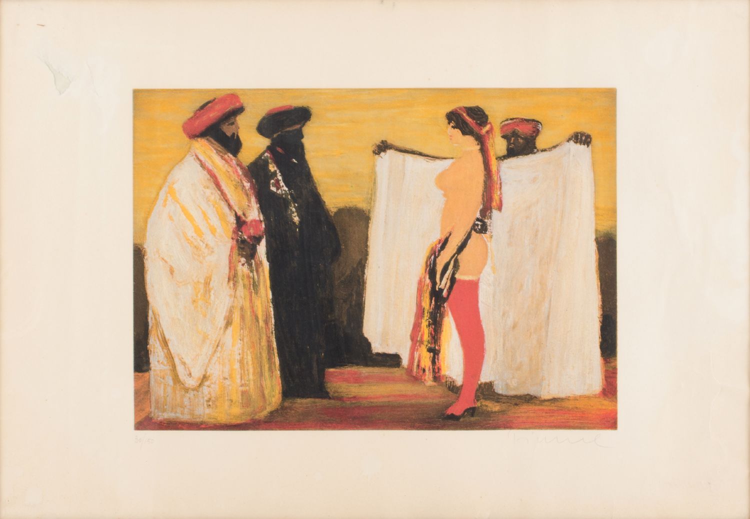 SALVATORE FIUME  (Comiso  1915 - Milano 1997) INCISIONE a colori "figura araba".  Misure: cm 89,5