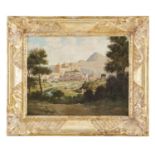 OLIO su tavola "veduta del Palazzo Reale a Palermo". XX secolo Misure: cm 47 x 37