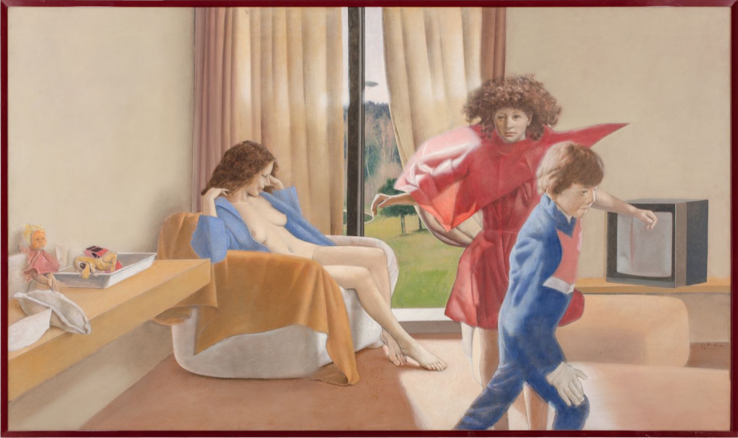 NINO LA BARBERA (Mazara del Vallo 1945) OLIO su tela raffigurante "interno con personaggi" firmato