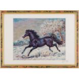 GIOVAN FRANCESCO GONZAGA (Milano 1921) LITOGRAFIA a colori prova d'autore "cavallo rampante".