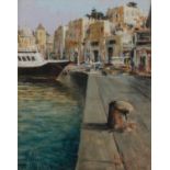 ANDREA PATRISI (Napoli 1954) OLIO su tavoletta "porticciolo", firmato in basso a destra. XX secolo