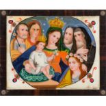 PITTURA su vetro "Sacra Famiglia con Santi" (rotture e restauri). Sicilia XIX secolo Misure: cm 56 x