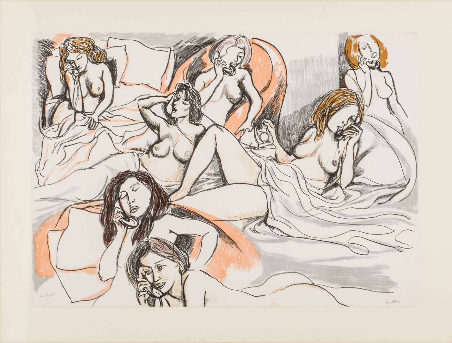 RENATO GUTTUSO (Bagheria (Pa) 1911 - Roma 1987) LITOGRAFIA a colori "nudi femminili", esemplare