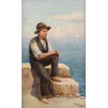 ANTONIO CALIRI OLIO su tela "paesaggio marino con pescatori". Datato 1932 Misure: cm 50 x 85,5