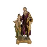 SCULTURA in terracotta policroma raffigurante "San Giuseppe con Bambino", base in legno dorato ad