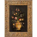 OLIO su tavola "vaso con fiori" firmato in basso Remo Gino. XIX secolo Misure: cm 48 x 70