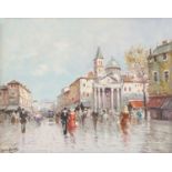 G. BARATTA OLIO su tela "piazza cittadina, firmato in basso a sinistra.  Misure: cm 50 x 40