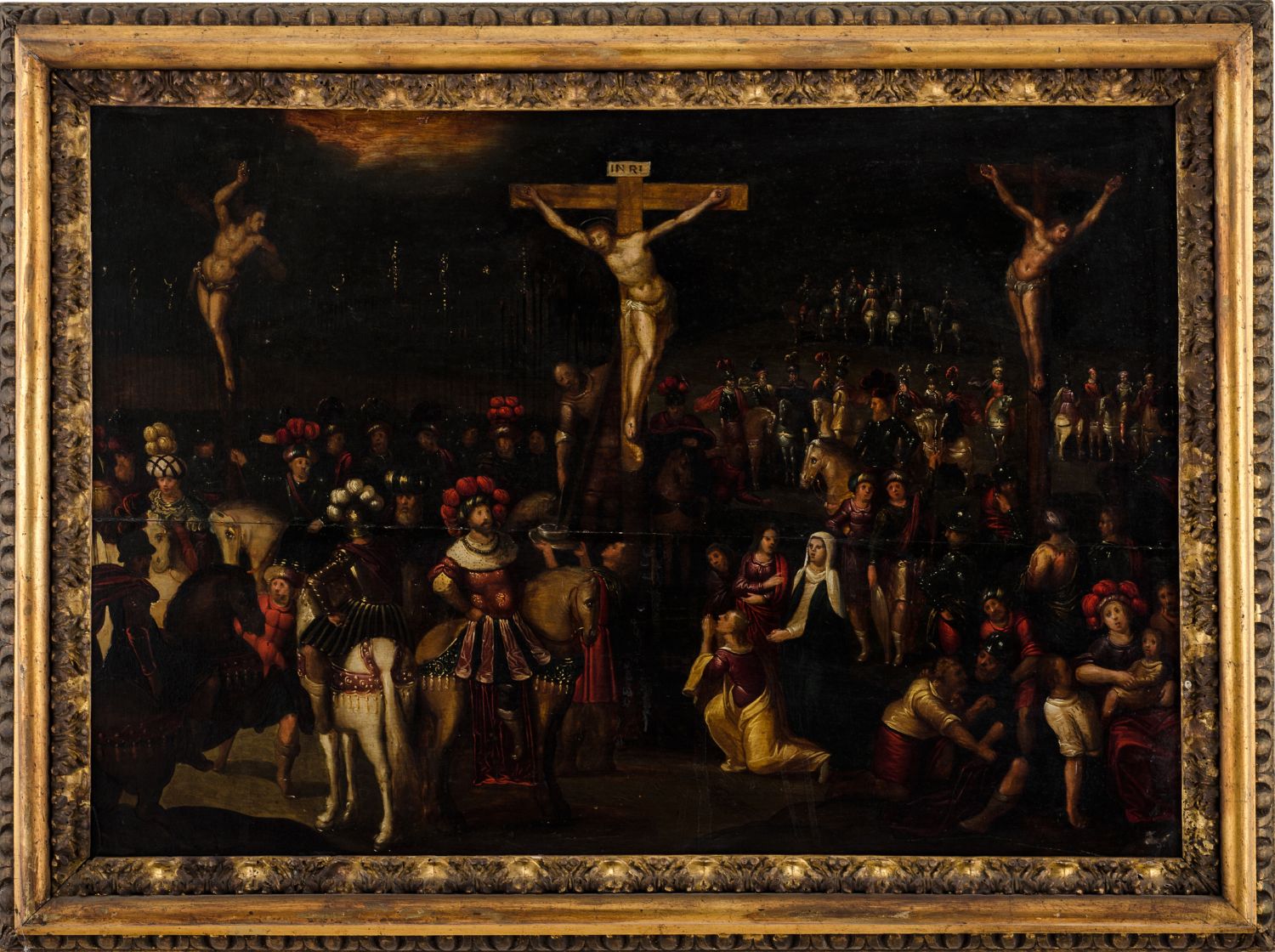 BOTTEGA di FRANS FRANCHEN (il giovane) (Anversa 1581 - 1642) OLIO su tavola "la crocifissione".