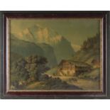 OLEOGRAFIA "paesaggio montano con caseggiato". Primi '900 Misure: cm 51 x 41 Starting Price: zero €