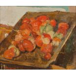 FAUSTO PIRANDELLO (Roma 1899 - 1975) OLIO su tavola "cassetta di pomodori", firmato in basso a