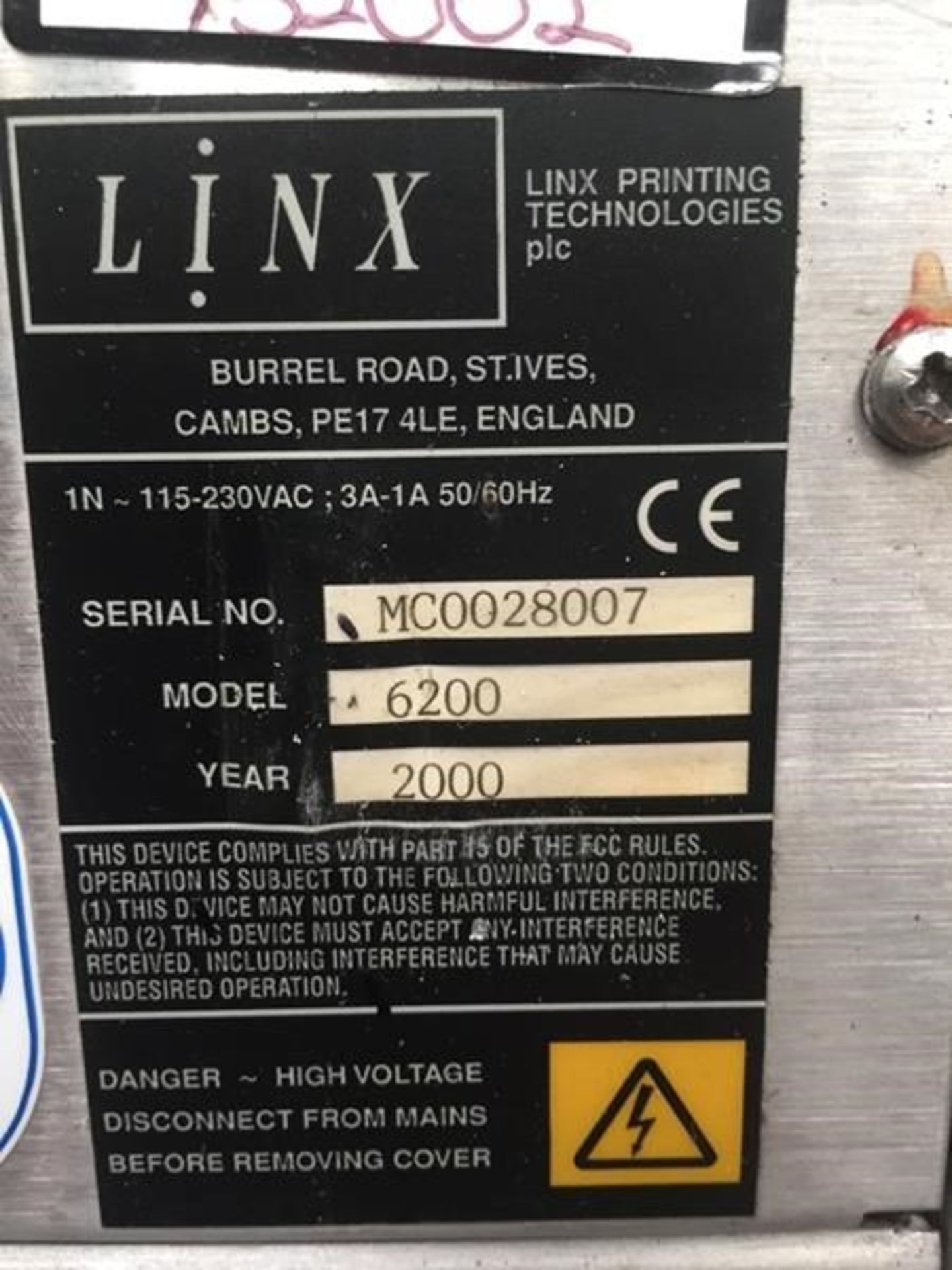 Linx 6200 inkjet coder - Image 4 of 11