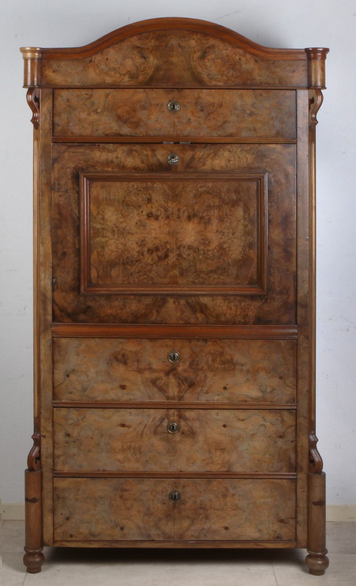 German walnut Louis Philippe desk around 1870 with beautiful inlaid nest, with several drawers and