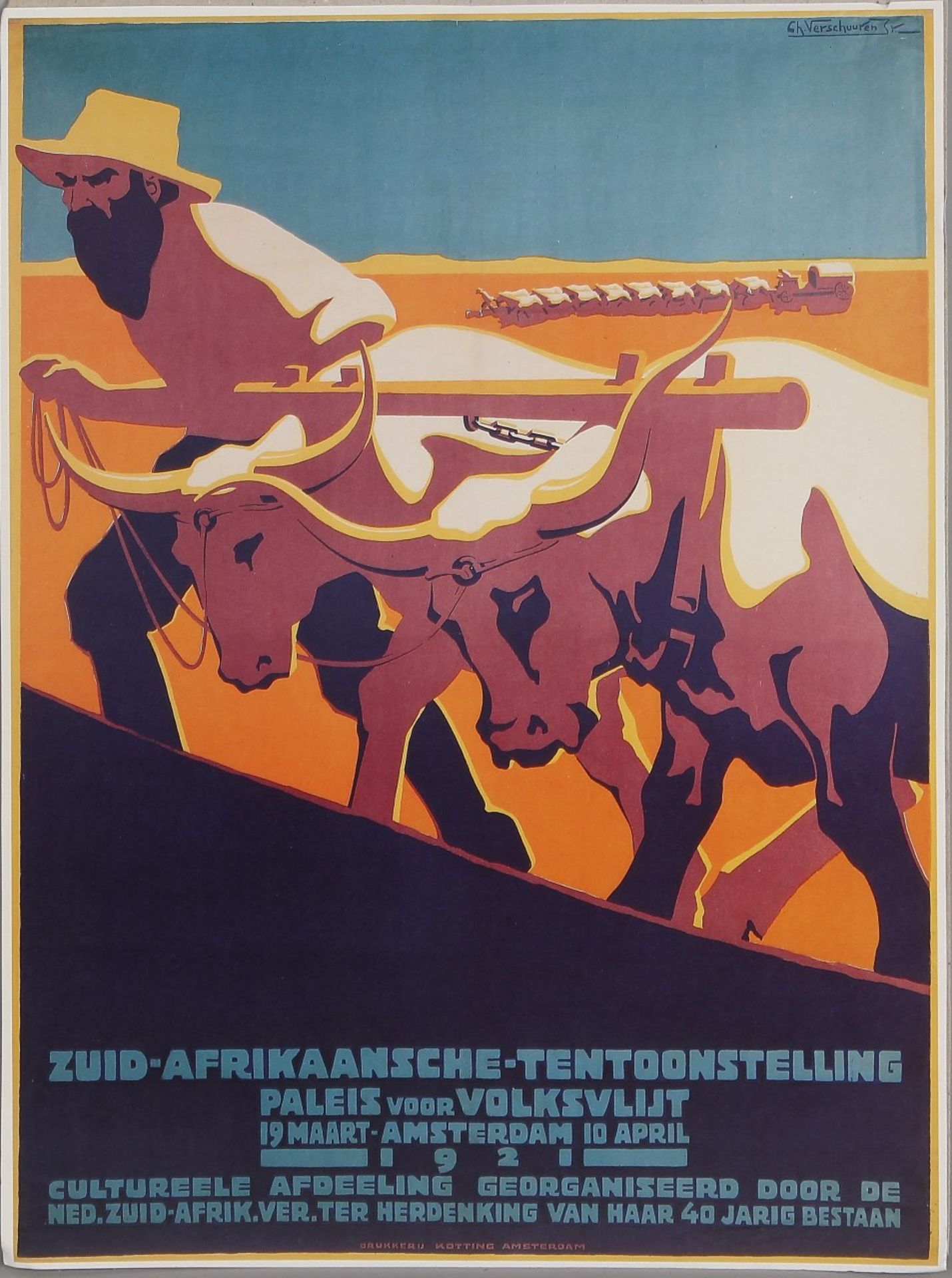 Old Poster 1921 by Charles jr. Verschuuren 1899-1955, South African exhibition, Palace of Industry