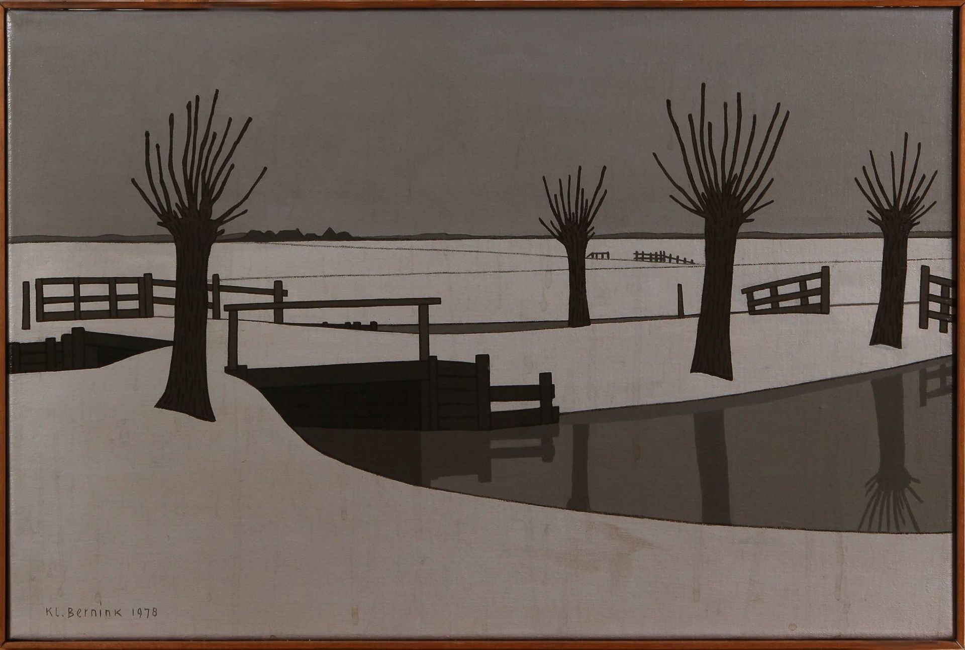 Klaas Bernink 1978, Enschede 1913-1996, title: Kamperzeedijk West III (in winter) acrylic on