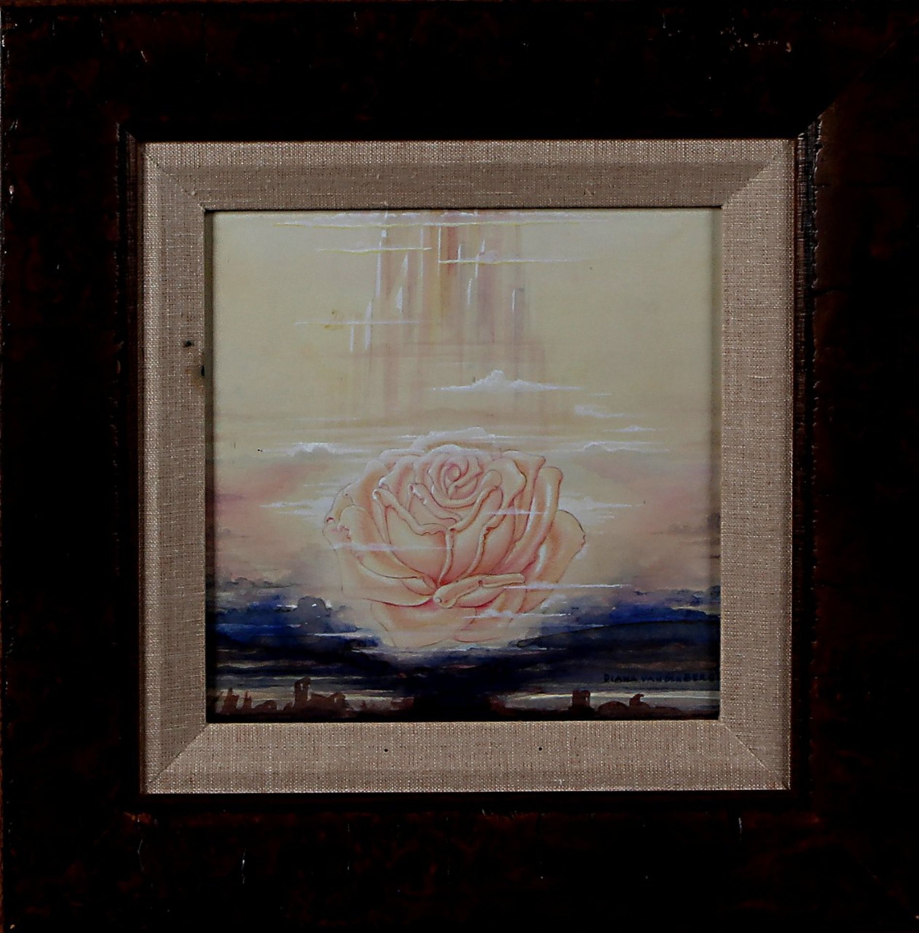 Diana van den Berg, possibly Johfra, roor floating in the horizon, watercolor on paper, 20x20cm.