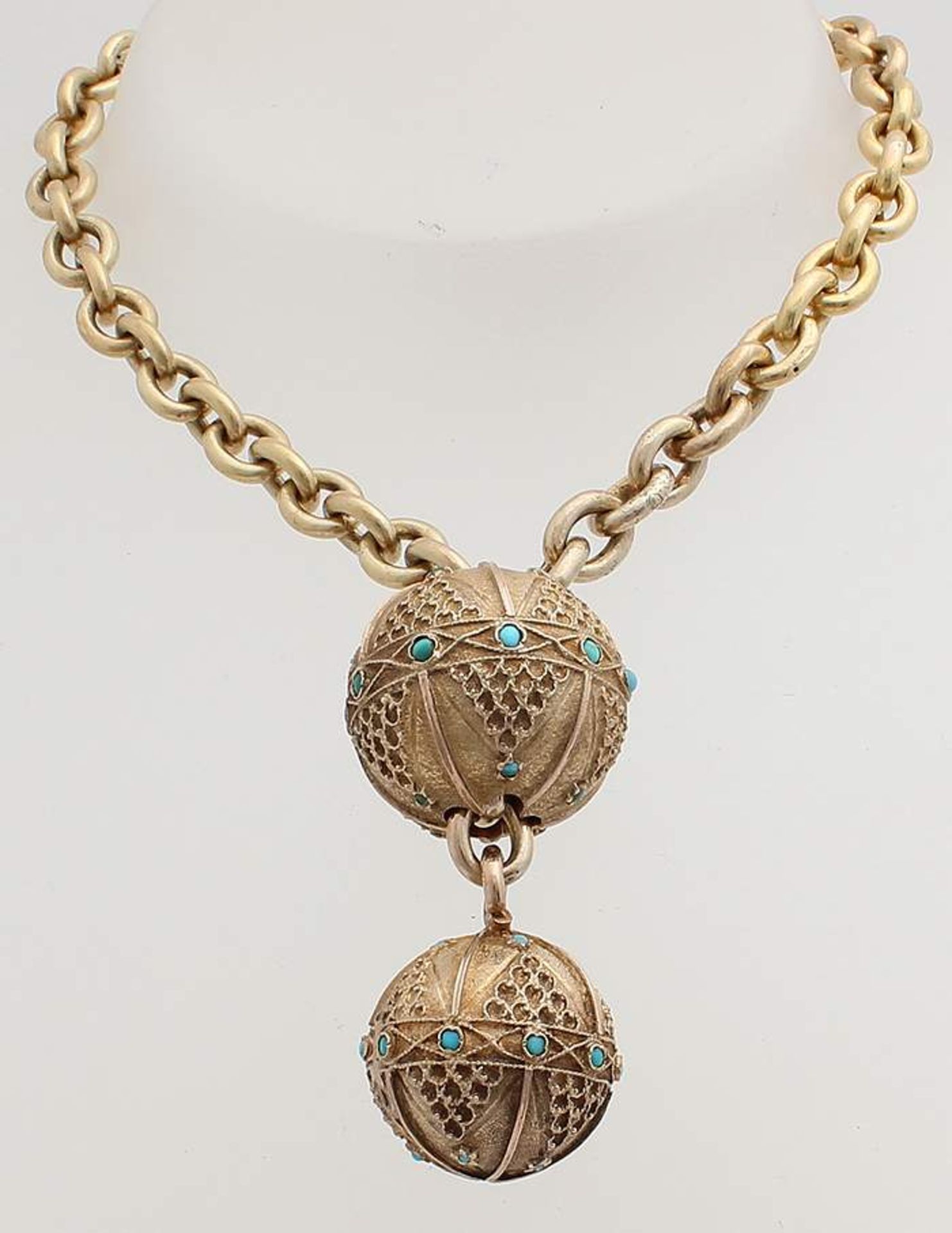 Special necklace, GG 750/000 with balls. Coarse gold necklace with oval jasseronschakels with 2