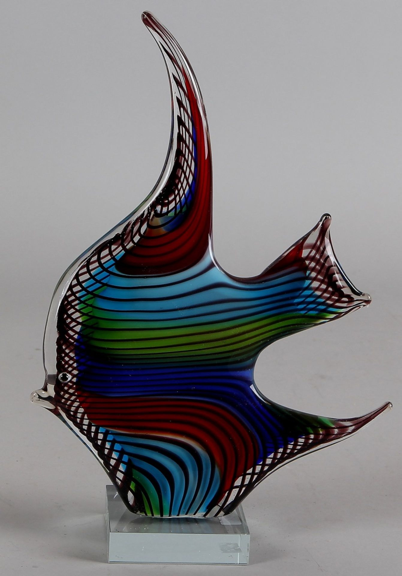 Great art glass tropical fish, probably Italian, 20th century in good condition, 31cm Große Kunst