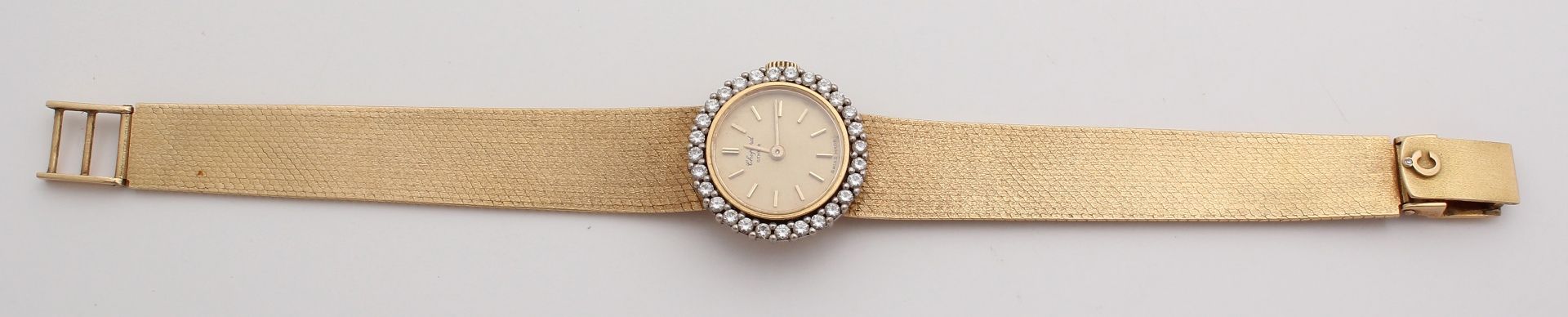 Particularly fine gold Chopard watch, 750/000, with diamonds. Around closet, ø 19 mm, with tight