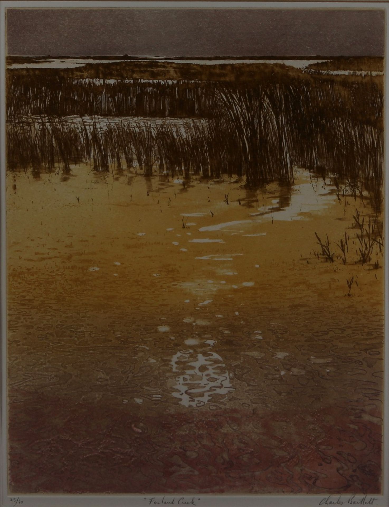 Charles Bartlett 1921 England Fenland Creek 23/60, provenance art trade Borzo, etching / aquatint on