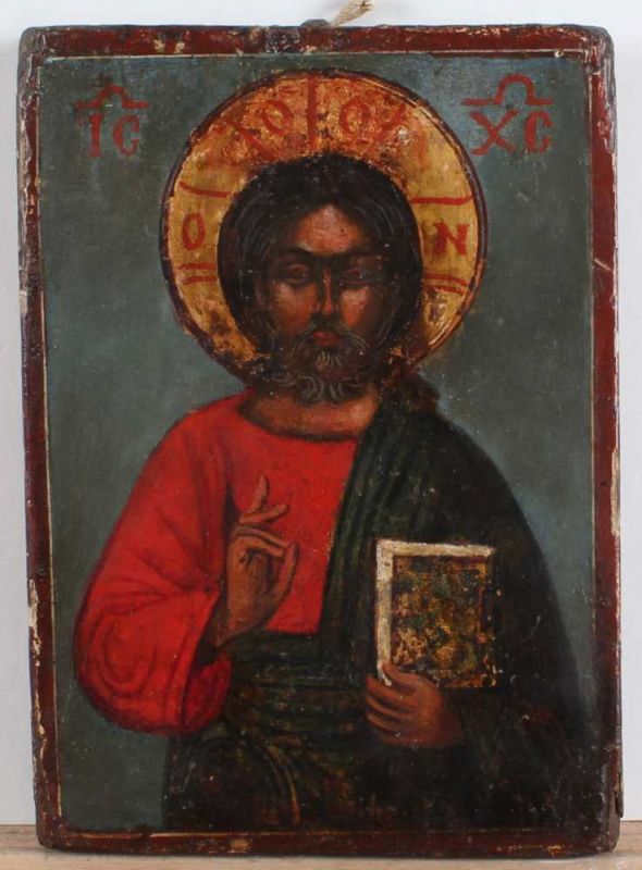 Icon, Christus Pantokratoricoon (overcontroller) Russische Volkskunst. 13,5x19cm. Icon, Christ