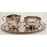 Silber-Creme-Set, 835/000, Hollands bestehend suikerbak, Milchkännchen und Fach. Roomstel mit