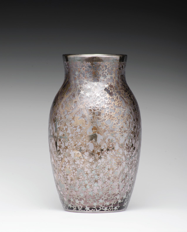 Silver Bohemian Glass Vase European 20th century Bohemian glass vase. The silver surface design