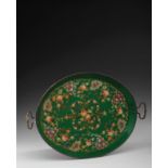 Set of Two Trays 19th century, set of two trays featuring rose motifs on a green background. 59-62