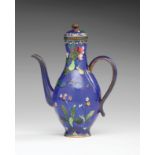 Enamel Ewer Far East, 19th century, coated cobalt blue cloudy white enamel on copper. Rare