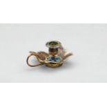 Enameled Candle holder French, 19th century, gilded candle holder on enamel inlaid bronze. 12 cm