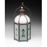 Ottoman Lantern 19th century, Ottoman, frosted glass lamp. Dome top with hand painted details on