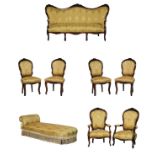 Lounge Suite Sofa, Chaise and six dining chairs (two with arm rests).